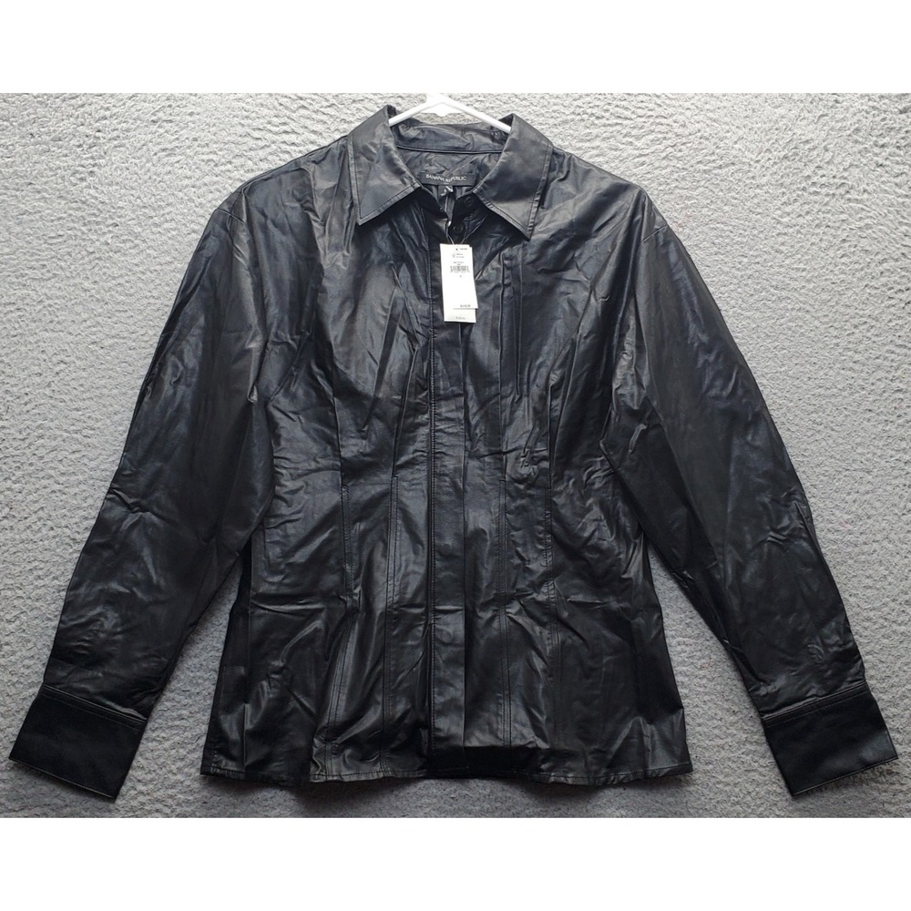 Banana Republic Faux Leather Shirt Jacket Womens S Black Long Sleeve Collared